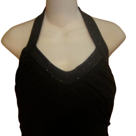 St John Evening Embellished Knit & Silk Long Black Pencil Flowy Bottom Dress 4 - Picture 2 of 10